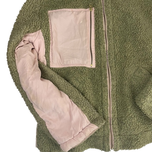 Free People Rivington Sherpa Jacket Green Pink - Picture 7 of 14